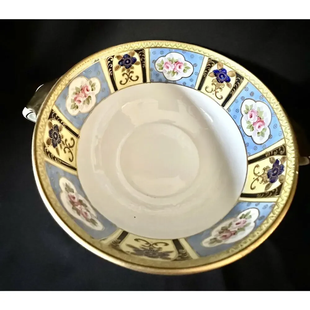 Antique Noritake Double Handled Cream Soup Bowl M Wreath Pink Rose 1921-1930